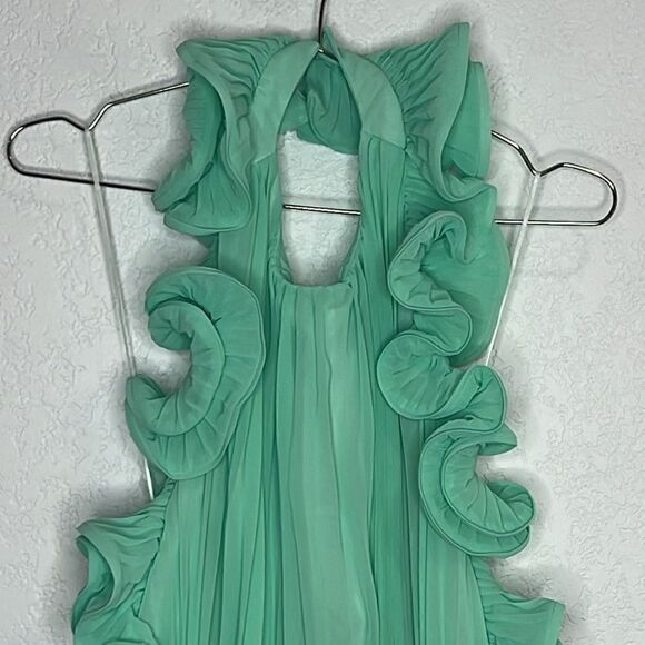 NWT AMUR MIMI HALTER NECK FRILL MINI DRESS Miami Sky Size 0 - Picture 4 of 16